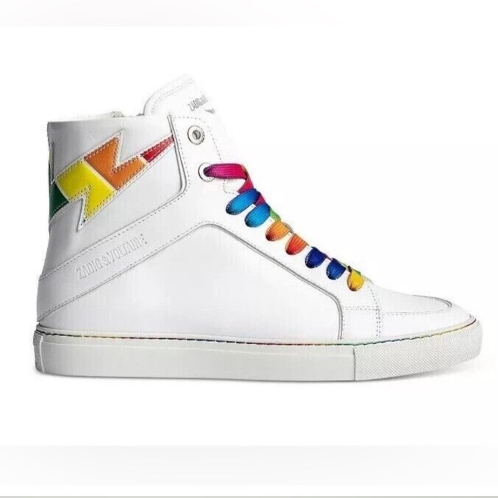 Zadig & Voltaire Sneakers 39 High Top High Flash Rainbow Lace Lightning Bolt